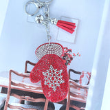 Christmas season hot seller: korean velvet rhinestone glove keychain - christmas gift theme bag charm, winter holiday gift