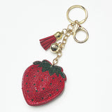 Rhinestone strawberry keychain tassel charm - cute girl's bag accessory, diamond-studded fashion pendant