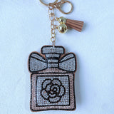 Cross-border perfume bottle keychain - korean velvet rhinestone, ultra sparkly, luxury fashion leather bag & luggage decoration