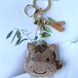 Little cow keychain - korean velvet hotfix rhinestone animal backpack bag accessory - bag chain charm