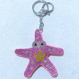 Korean velvet hotfix rhinestone ocean series keychain - dolphin, whale, starfish, goldfish bag charm - cute animal accessories