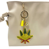 Diamond-studded leaf keychain - trendy bag charm with tassel, creative metal accessory, cross-border hot seller