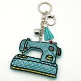 Diamond-studded sewing machine keychain - european & american style tassel metal charm - bag accessory - cross-border hot seller