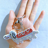 Cartoon dachshund hot diamond pendant korean velvet long body dog keychain bag accessories pet peripheral pendant