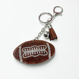 Hotfix rhinestone football keychain with diamond tassel charm - sporty bag accessory, cross-border hot seller