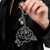 New fashion diamond-studded rose keychain bag charm car accessory tassel metal ornament