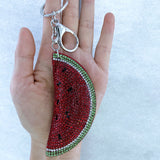 Cross-border fruit watermelon bag accessories korean velvet hot diamond car hanging accessories diamond-encrusted cotton velvet keychain