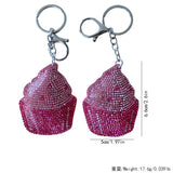 Korean velvet strawberry cake keychain - sweet treat design, leather hotfix rhinestone, cute & healing bag charm