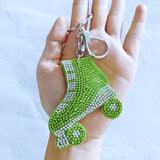 Trendy roller skate hotfix rhinestone charm - korean velvet diamond-studded sports keychain - unisex bag accessory