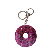 Korean velvet donut hotfix rhinestone keychain - dessert-shaped bag charm - cute girly accessory