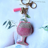 Red wine glass hot diamond keychain korean velvet diamond party pendant tassel fashion hot diamond luggage pendant