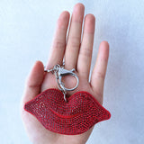 Cross-border hot selling sexy red lips diamond-encrusted women's bag pendant fashion korean velvet hot diamond two-color diamond keychain