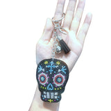 Halloween hot-selling skull keychain with rhinestone accents - spooky themed bag charm, korean velvet hotfix rhinestone holiday gift