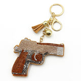 Diamond-studded pistol keychain - european & american style tassel metal charm - bag accessory - cross-border hot seller