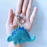 Cute cartoon dinosaur hotfix rhinestone charm korean velvet diamond keychain kids backpack accessory cute gift
