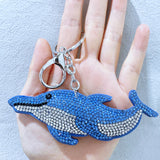 Wholesale foreign trade jewelry leather rhinestone keychain cartoon two-tone dolphin keychain bag accessories