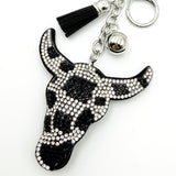 Diamond-studded bull head keychain - european & american style tassel metal charm - bag accessory - cross-border hot seller
