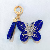 Full diamond gradient butterfly korean velvet bag charm, luxury sparkling rhinestone keychain, women's handbag accessory, cross-border e-commerce