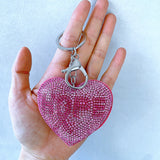 Cross-border hot style cut out heart keychain korean velvet hot diamond bag decoration simple trendy style key chain