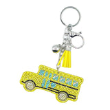 New diamond-studded school bus keychain, fashionable bag charm, tassel metal creative accessory - cross-border hot seller