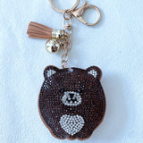 Cross-border hot seller: brown bear keychain - korean velvet hotfix rhinestone cute pet, retro style bag charm
