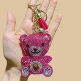 Korean velvet diamond-encrusted large cute teddy bear strawberry bear bag accessories hot diamond bear key chain women's bag hanging