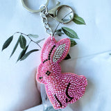 Korean velvet rabbit hotfix rhinestone keychain - cute plush bag charm - pink adorable animal design - cross-border e-commerce