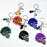 Hotfix rhinestone football helmet keychain - tassel diamond bag charm - cross-border bestselling jewelry