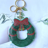 Christmas wreath keychain, korean velvet multicolor hotfix rhinestone bag accessory, christmas stocking collection, christmas gift wholesale