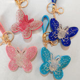 Full diamond gradient butterfly korean velvet bag charm, luxury sparkling rhinestone keychain, women's handbag accessory, cross-border e-commerce