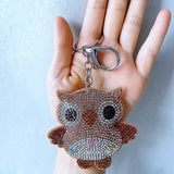 Cute owl korean velvet keychain - playful animal felt hotfix rhinestone bag accessory - car decoration gift