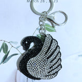 Swan hotfix rhinestone keychain, korean velvet rhinestone pendant, elegant and sophisticated style bag charm, lightweight and durable