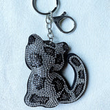 Leopard print cat hotfix rhinestone keychain, korean velvet polka dot diamond pendant, unique minimalist cat-themed bag charm