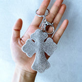 Korean velvet cross hot diamond keychain, retro religious style jewelry, punk luggage hanging chain, cross-border exclusive supply