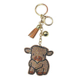 Diamond-studded highland cow keychain tassel charm - cute cartoon bag accessory, trendy gift for her