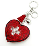 Diamond-studded heart keychain - european & american style tassel metal charm - bag accessory - cross-border hot seller