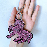 New decorative horse keychain korean velvet full diamond horse bag charm car key pendant cute animal accessories