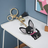 Cross-border popular cartoon animal chihuahua korean velvet hot diamond cat keychain super sparkling rhinestone bag trailer hanging