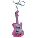Korean velvet hotfix rhinestone guitar keychain - music lover's accessories, band-themed bag charm, backpack accessory
