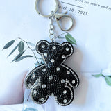Cross-border korean velvet black bear hot diamond keychain, trendy and cool stylish luggage pendant, animal shape key chain accessories