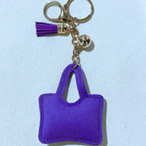 Purple-red korean velvet rhinestone bag charm keychain - minimalist bag accessory, car key ring