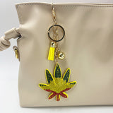 Diamond-studded leaf keychain - trendy bag charm with tassel, creative metal accessory, cross-border hot seller