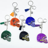 Hotfix rhinestone football helmet keychain - tassel diamond bag charm - cross-border bestselling jewelry