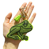 Wholesale cute animal fleece hotfix rhinestone keychains - green frog rhinestone bag charms & car keychains