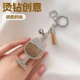 Cross-border hot-selling korean velvet diamond-encrusted red wine glass tassel keychain bag hanging fashion hot diamond luggage pendant