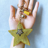 Cross-border simple double-layer five-pointed star keychain diamond-encrusted bag pendant fashion tassel keychain key chain wholesale