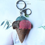 Ice cream colorful tube leather full diamond keychain pendant korean velvet hot diamond dessert theme luggage accessories