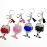 Diamond-studded wine glass keychain - european & american style tassel metal charm - bag accessory - cross-border hot seller