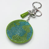 Cross-border hot selling diamond-studded earth keychain with green tassel bag charm - women's fashion accessory