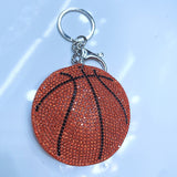 Sports-themed korean velvet hotfix rhinestone ball keychain - basketball, football, volleyball, baseball bag charm